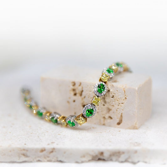 Tsavorite Garnet & Yellow Diamond Tennis Bracelet