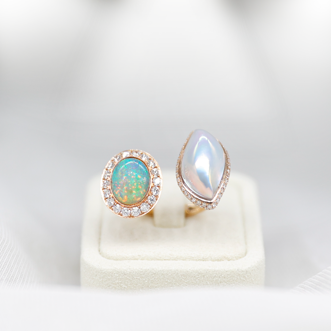 Dreamy Opal & Mabe Pearl Open Ring