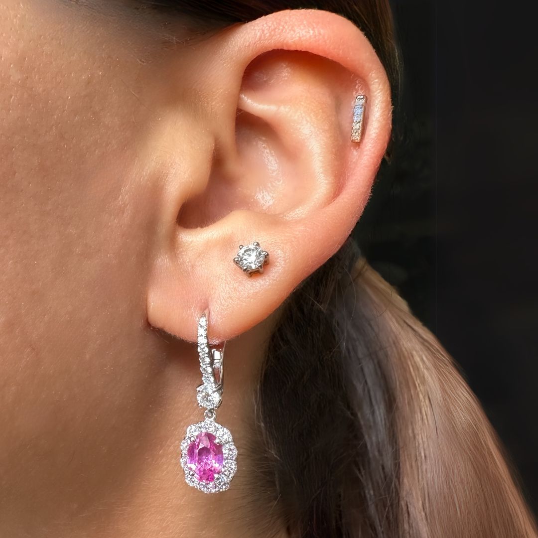 Pink Sapphire and Diamond Earrings