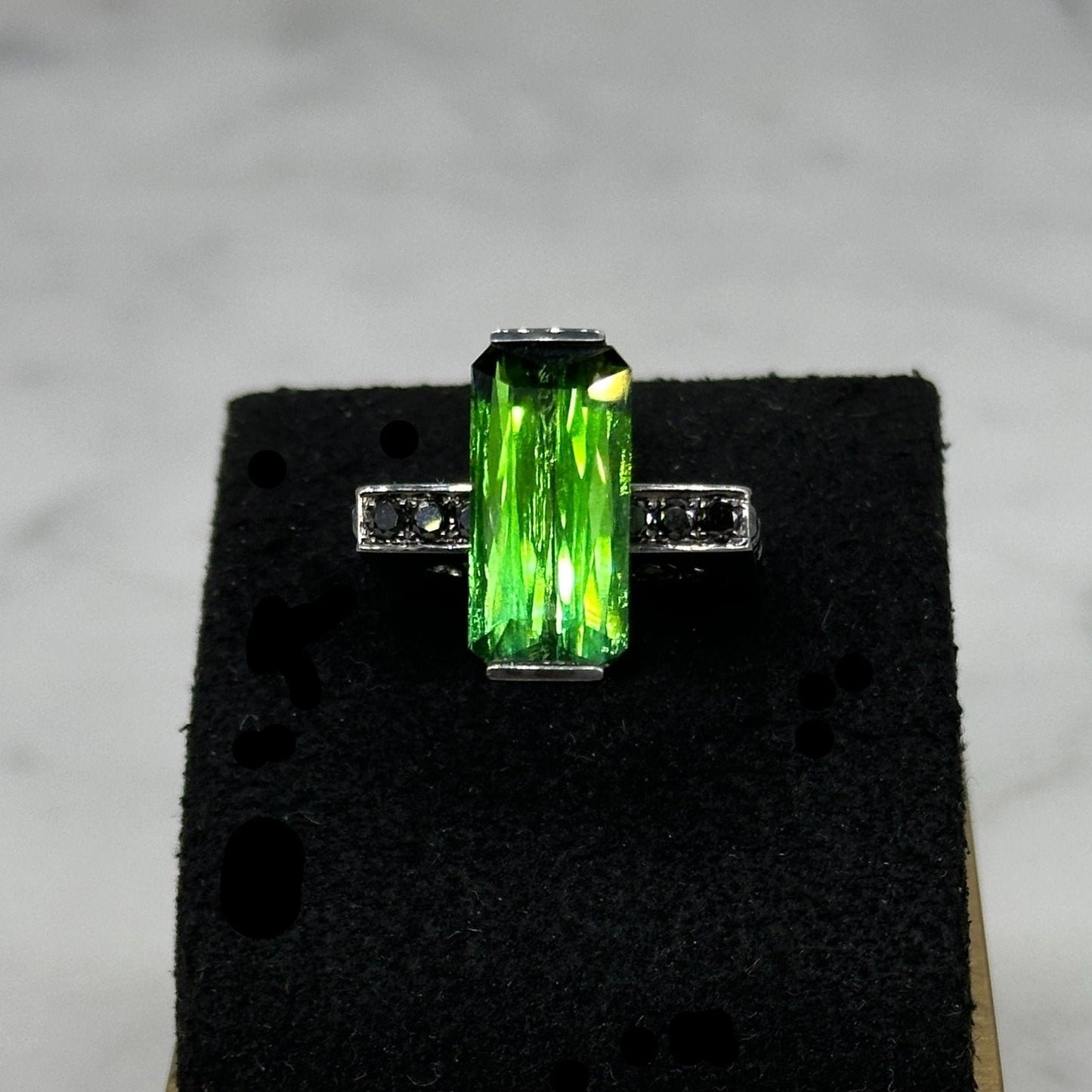 Vivid Green Tourmaline with Black Gold Ring