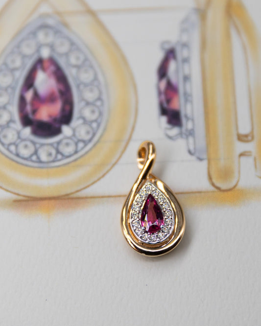 ORIGINE Pink tourmaline loop pendant by Stefania's Stones and METIER