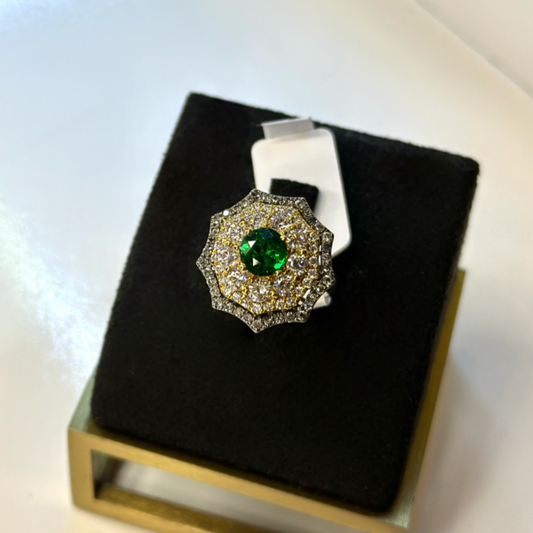 Tsavorite Garnet with Diamond Haloes Ring